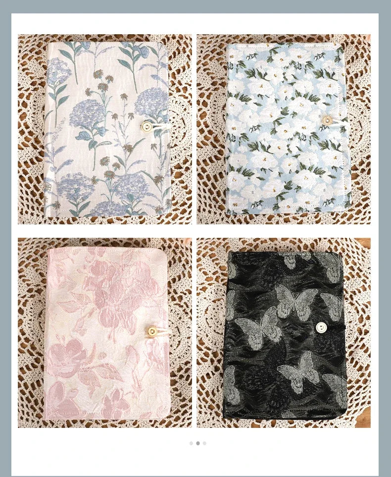JIANWU A5 Literary Embroidered Fabric Button Loose-leaf Notebook Flower Butterfly Cover Creative DIY Student Supplies Stationery