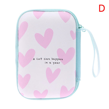 Cute Cartoon Heart Butterfly Pattern Headphone Data Cable Storage Bag Charger Power Bank Rectangular Box Zipper Bag Pocket Pouch