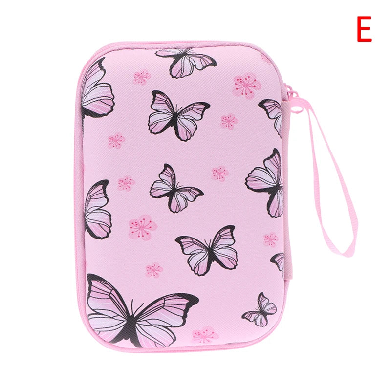 Cute Cartoon Heart Butterfly Pattern Headphone Data Cable Storage Bag Charger Power Bank Rectangular Box Zipper Bag Pocket Pouch