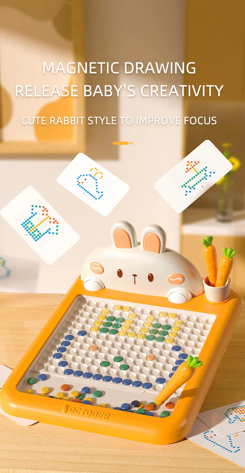 Rabbit Magnetic Drawing Board Children Drawing Board Magnetic Beads Radish Pen Graffiti Board Early Education Montessori Toy