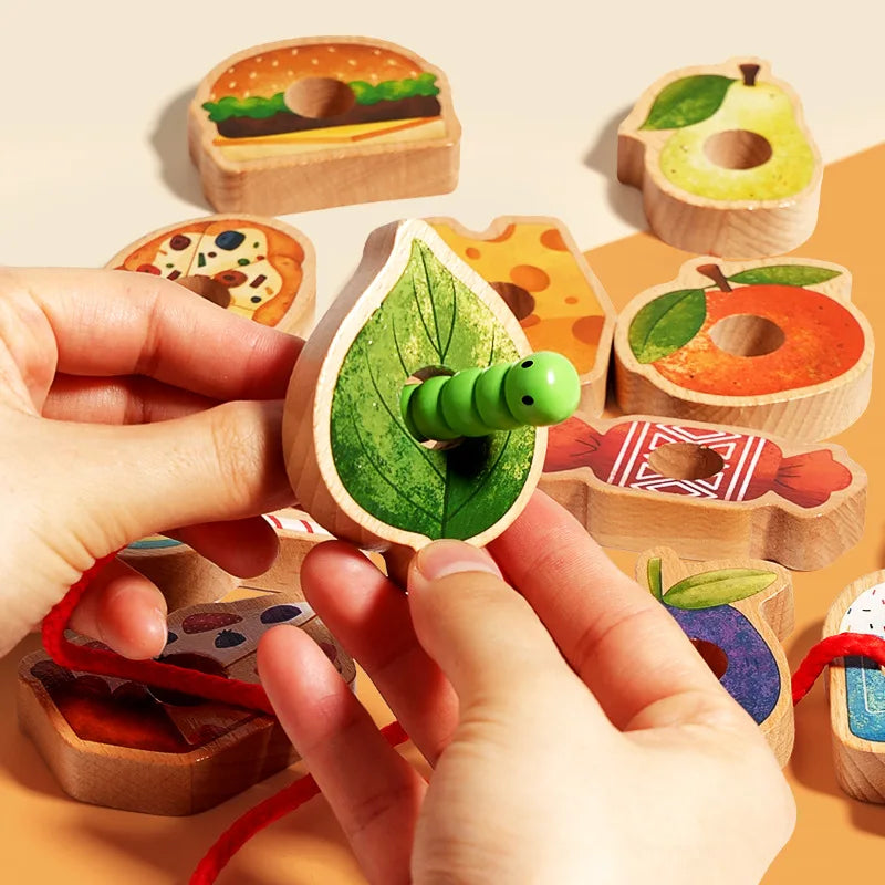 Baby Wooden Toys Threading Rope Games Matching Sorting Logic Thinking Fine Motor Montessori Educational Puzzle Toy Kid's Gifts