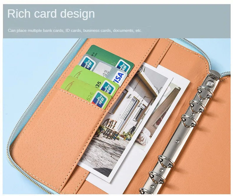 A5 Portable Zipper Notebook Cash Budget Envelope Wallet Envelopes Binder Note for Budgeting and Saving Money Only Cover