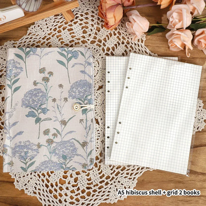 JIANWU A5 Literary Embroidered Fabric Button Loose-leaf Notebook Flower Butterfly Cover Creative DIY Student Supplies Stationery