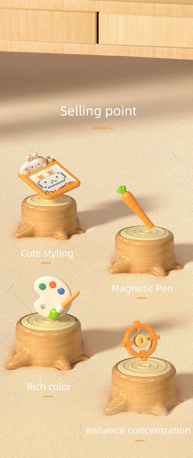 Rabbit Magnetic Drawing Board Children Drawing Board Magnetic Beads Radish Pen Graffiti Board Early Education Montessori Toy