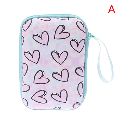 Cute Cartoon Heart Butterfly Pattern Headphone Data Cable Storage Bag Charger Power Bank Rectangular Box Zipper Bag Pocket Pouch
