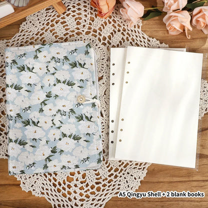 JIANWU A5 Literary Embroidered Fabric Button Loose-leaf Notebook Flower Butterfly Cover Creative DIY Student Supplies Stationery