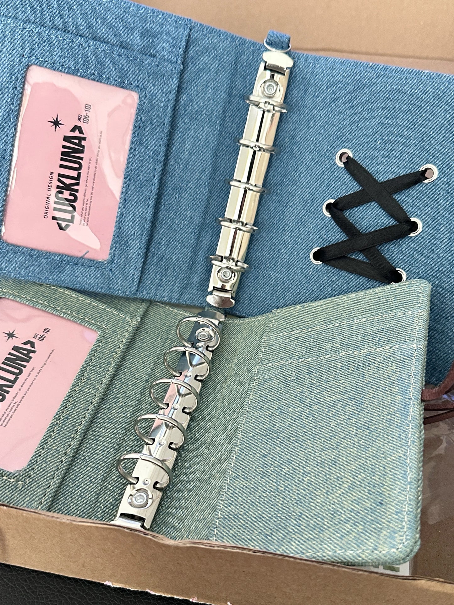 M5 A8 A7 Green Jean Fabric Loose Leaf Binder Journal Notebook Diary Cover Ring Planners Organizer Easy Carrying Agenda