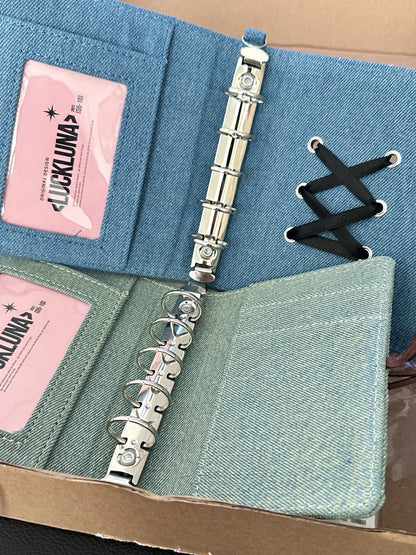 M5 A8 A7 Green Jean Fabric Loose Leaf Binder Journal Notebook Diary Cover Ring Planners Organizer Easy Carrying Agenda