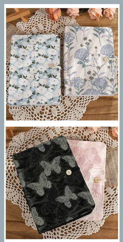 JIANWU A5 Literary Embroidered Fabric Button Loose-leaf Notebook Flower Butterfly Cover Creative DIY Student Supplies Stationery
