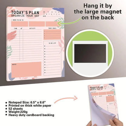 Magnetic Daily Planner Notepad 52 Sheets Tear-Off To-Do List Fridge Message Board Meal Planner Schedule Notebook for Home School