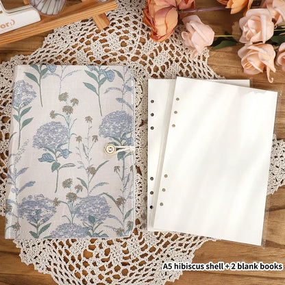 JIANWU A5 Literary Embroidered Fabric Button Loose-leaf Notebook Flower Butterfly Cover Creative DIY Student Supplies Stationery