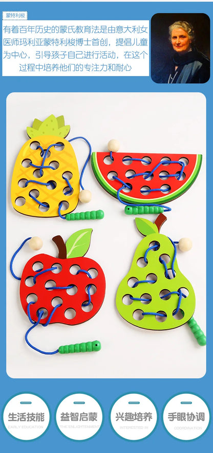 Caterpillars Eat Fruits Threading Toys Fine Motor Training