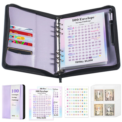 A5 100 Envelope Savings Challenge Zip Bag Loose-Leaf Binder Budget Binder With Cash Envelopes Money Organizer System