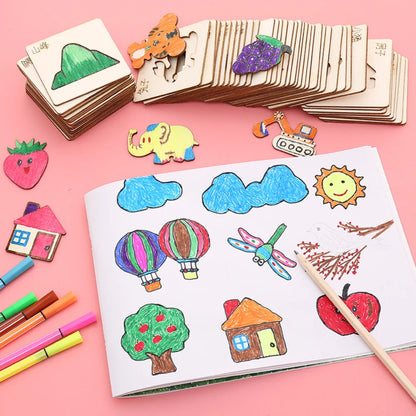 20pcs Montessori Kids Drawing Toys Wooden DIY Painting Template Stencils Learning Educational Toys for Children Wooden Toy Gift