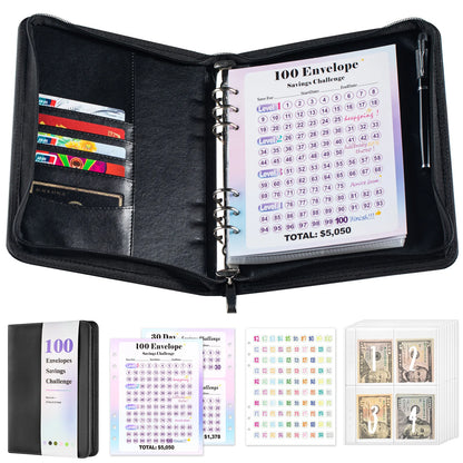 A5 100 Envelope Savings Challenge Zip Bag Loose-Leaf Binder Budget Binder With Cash Envelopes Money Organizer System