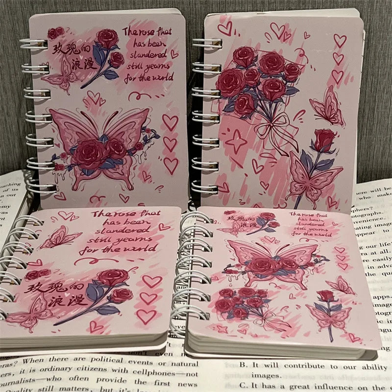 Rose Butterfly A7 Coil Book Ins High Value Romantic Thickened Small NoteBook Gift Book Korean Stationery Planner