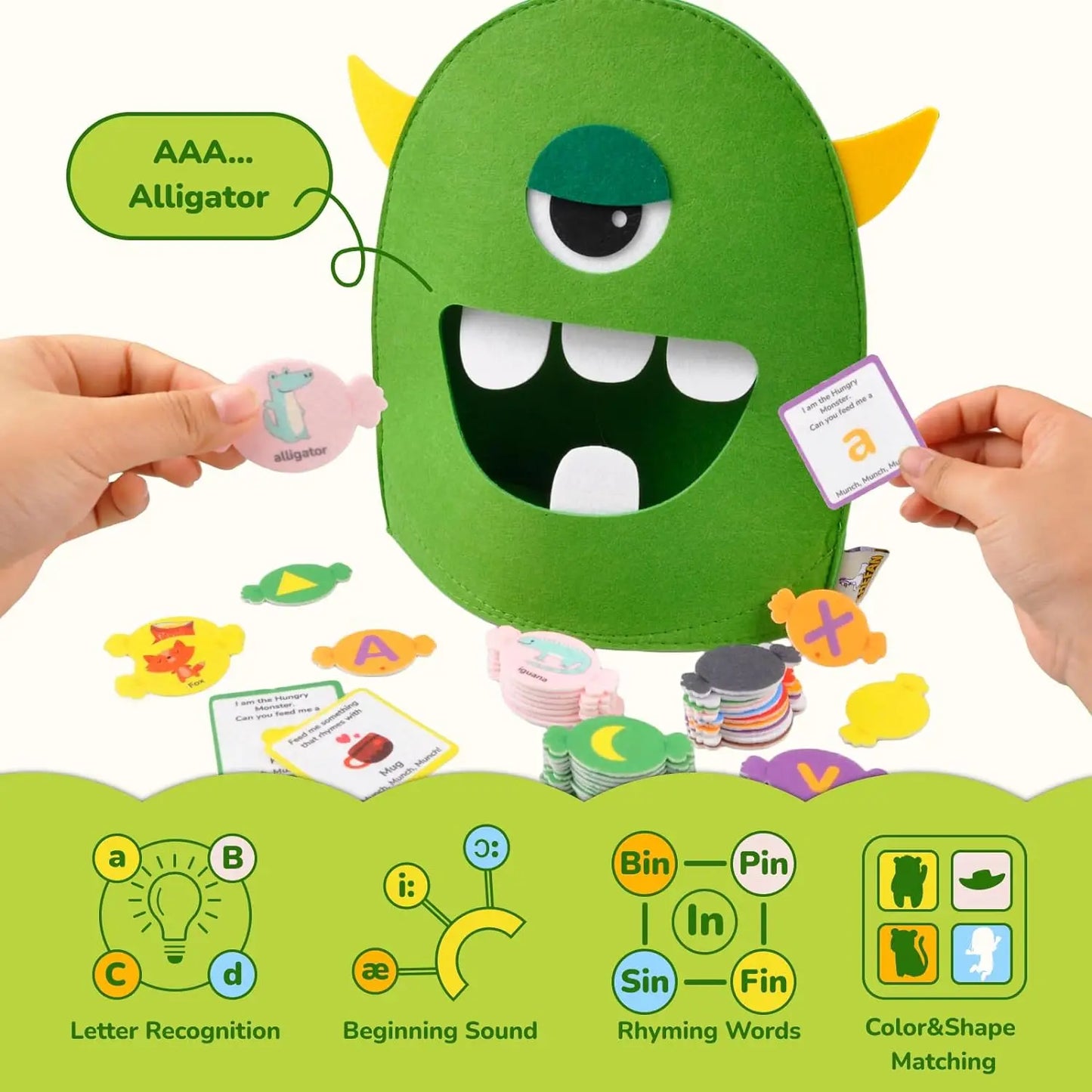 Alphabet Learning Toys Matching Colors Shape Felt Toys Letter Recognition Monster Eating Funny Game Montessori  Educational Toys