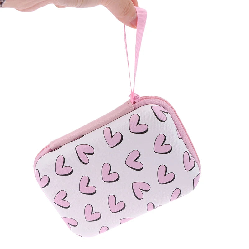 Cute Cartoon Heart Butterfly Pattern Headphone Data Cable Storage Bag Charger Power Bank Rectangular Box Zipper Bag Pocket Pouch