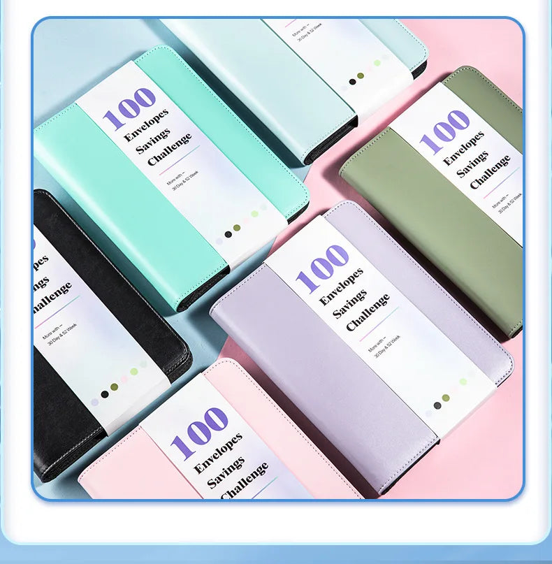 A5 100 Envelope Savings Challenge Zip Bag Loose-Leaf Binder Budget Binder With Cash Envelopes Money Organizer System