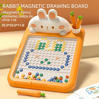 Rabbit Magnetic Drawing Board Children Drawing Board Magnetic Beads Radish Pen Graffiti Board Early Education Montessori Toy