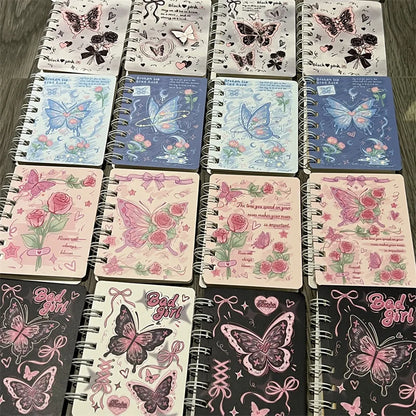 Rose Butterfly A7 Coil Book Ins High Value Romantic Thickened Small NoteBook Gift Book Korean Stationery Planner