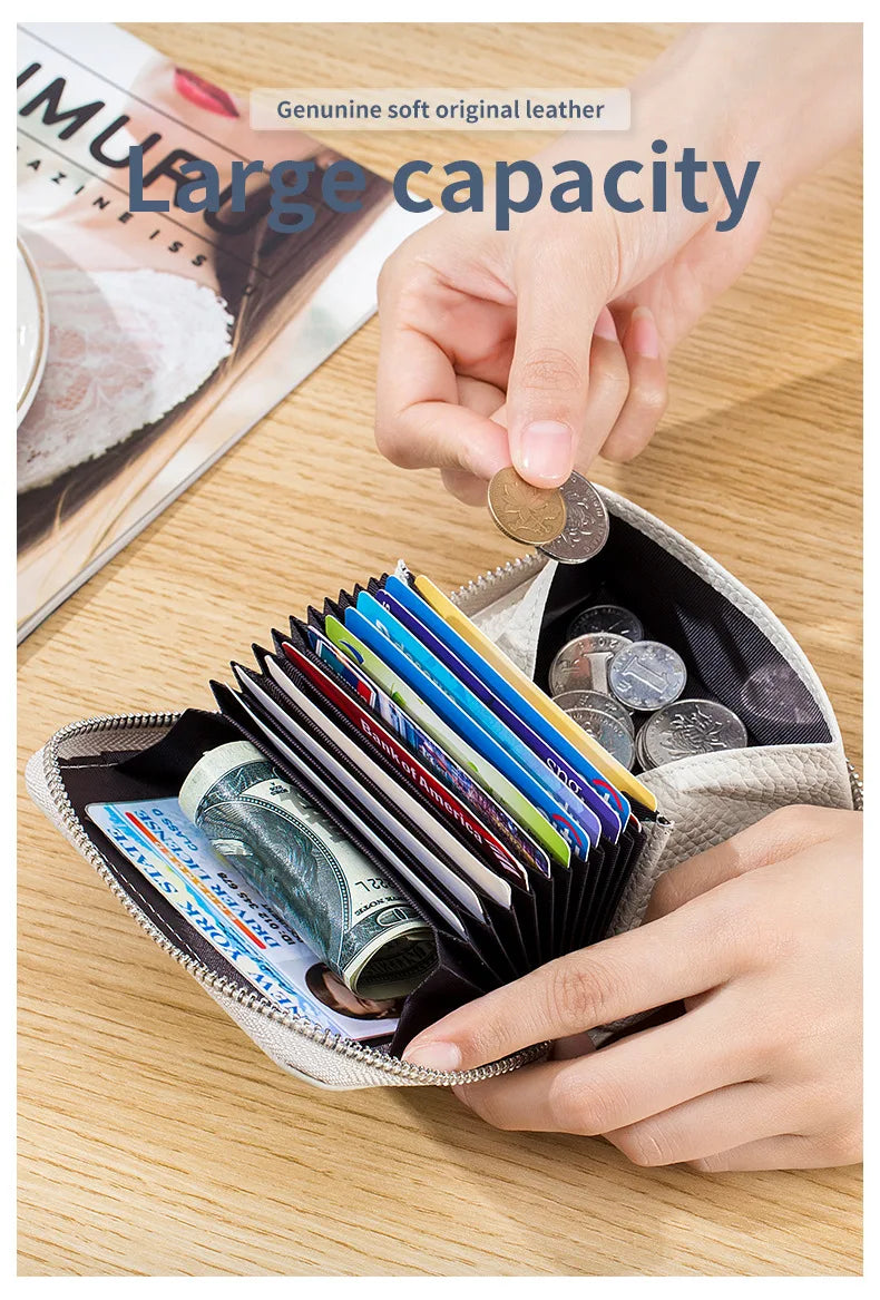 New Women Wallet Genuine Leather Card Holders Female Cowhide Wallets Fashion Small Portable Purses Cute Wallet Coin Bags Clutch