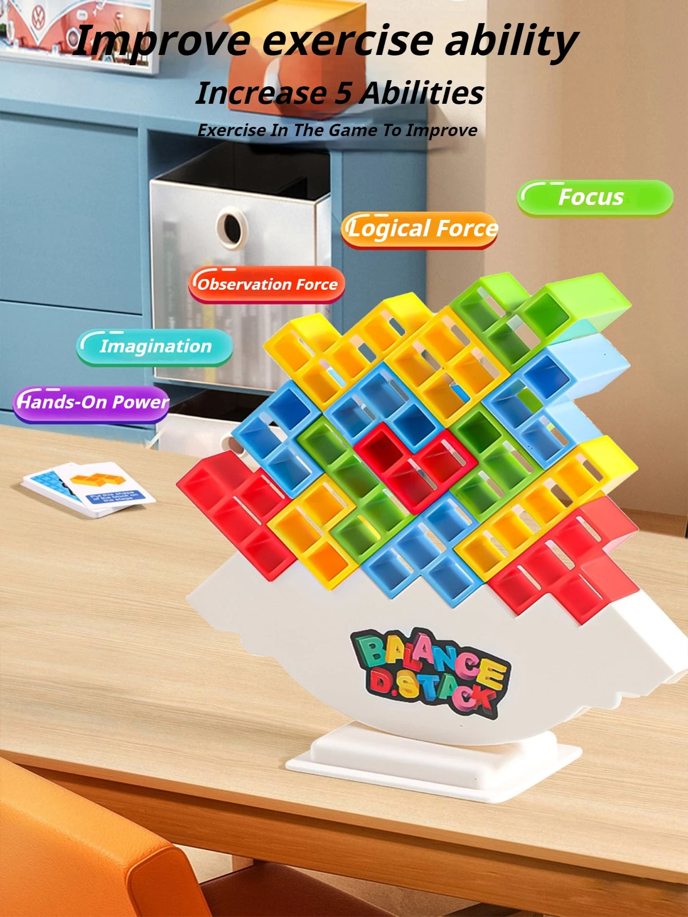 64 Kids Balance Building Blocks Toy Balance Stacked Tetra Tower Game Swing High Russian Building Blocks Stack Children Brick Toy