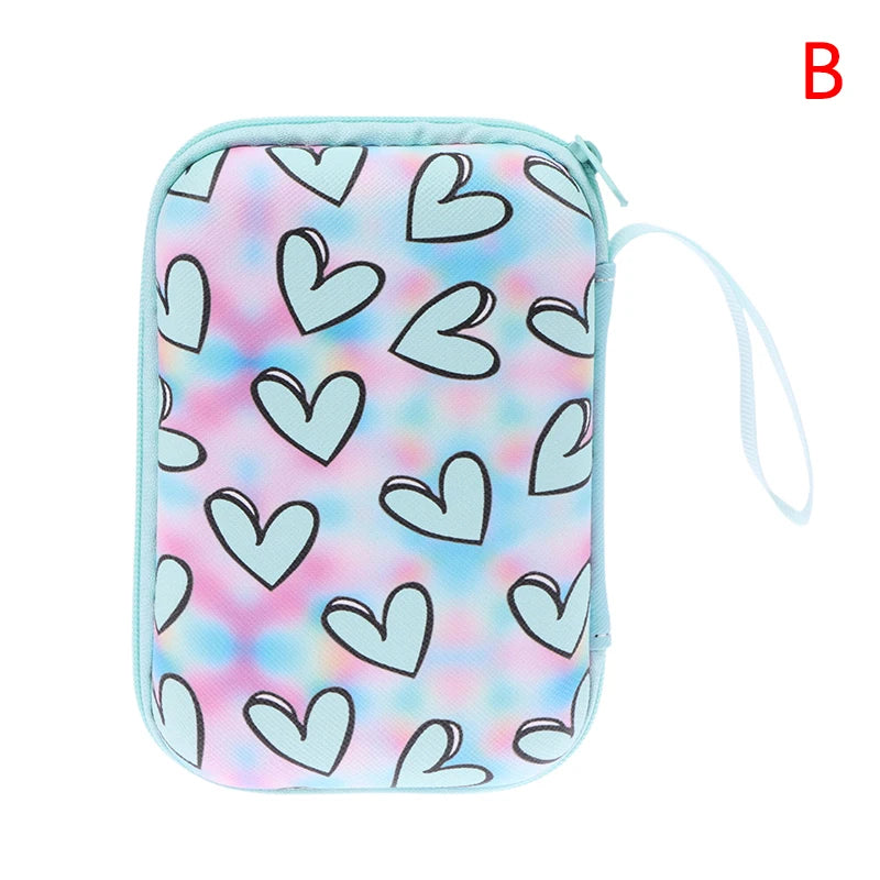Cute Cartoon Heart Butterfly Pattern Headphone Data Cable Storage Bag Charger Power Bank Rectangular Box Zipper Bag Pocket Pouch
