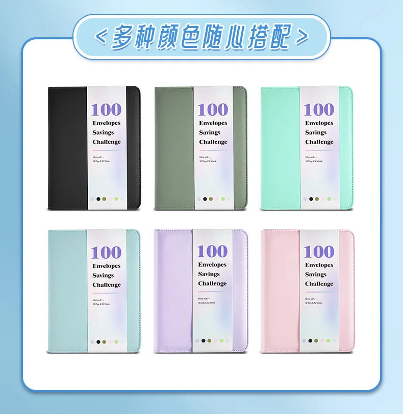 A5 100 Envelope Savings Challenge Zip Bag Loose-Leaf Binder Budget Binder With Cash Envelopes Money Organizer System
