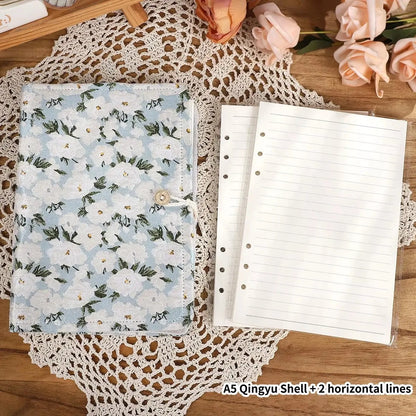 JIANWU A5 Literary Embroidered Fabric Button Loose-leaf Notebook Flower Butterfly Cover Creative DIY Student Supplies Stationery