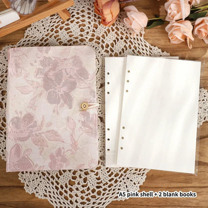 JIANWU A5 Literary Embroidered Fabric Button Loose-leaf Notebook Flower Butterfly Cover Creative DIY Student Supplies Stationery