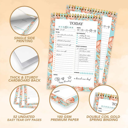 Daily Planner Pad with Schedule - 52 Sheets Daily Schedule Notepad, Spring-Bound Daily Notepad, Daily To Do List Notepad