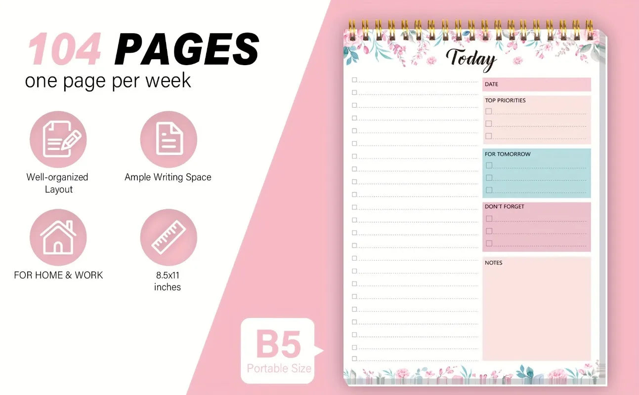 52 sheets To Do List Notepad Undated Daily Planner with Hourly Schedule for Task Management Notebook for Work