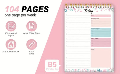 52 sheets To Do List Notepad Undated Daily Planner with Hourly Schedule for Task Management Notebook for Work