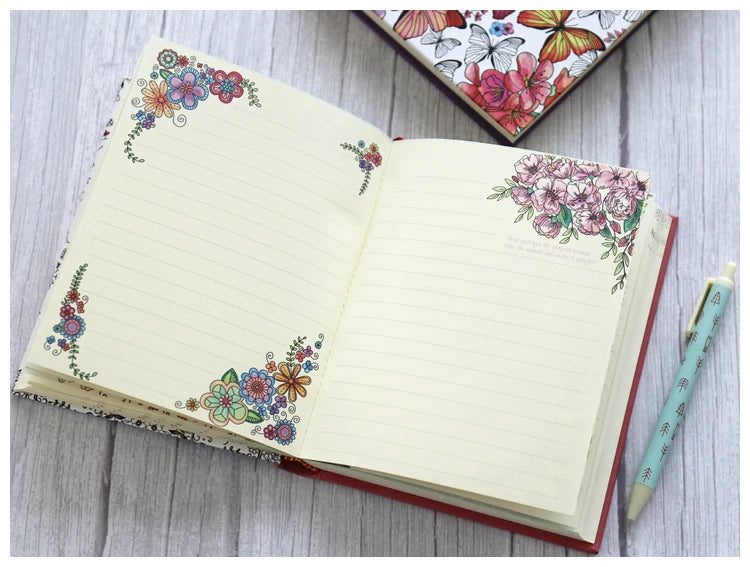 Hardcover Thick Notebook Coloring Illustrated 148 Sheets Coloring Illustrated  Beautiful Butterfly Diary Student Notepad ﻿