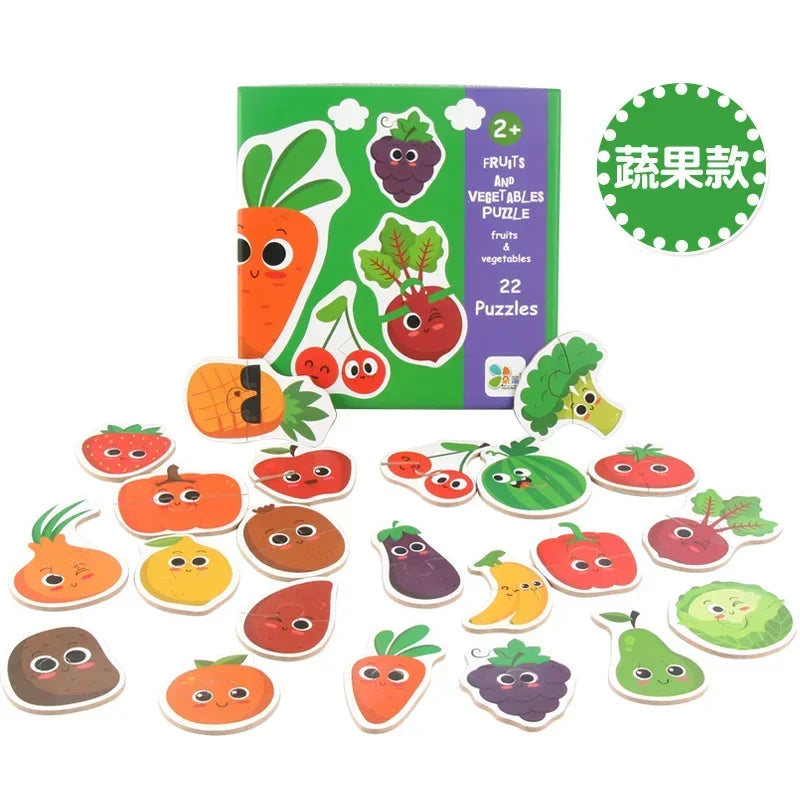 Kids Wooden Jigsaw Matching Puzzle Game Baby Early Learning Cognition Animal Fruit Traffic Educational Toys for Children Gifts