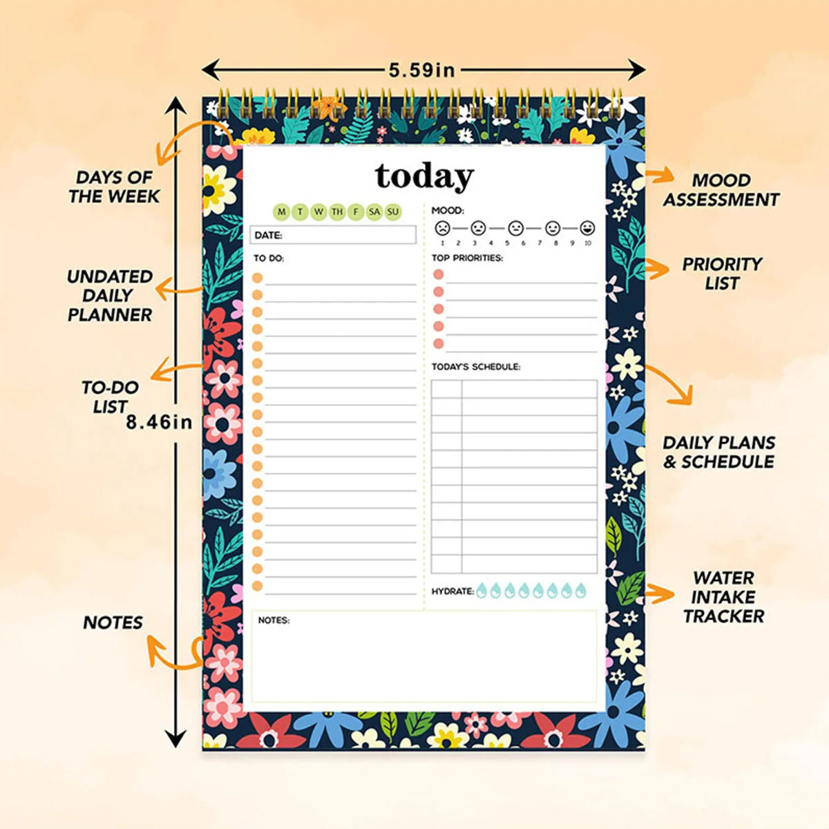 Daily Planner Pad with Schedule - 52 Sheets Daily Schedule Notepad, Spring-Bound Daily Notepad, Daily To Do List Notepad
