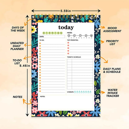 Daily Planner Pad with Schedule - 52 Sheets Daily Schedule Notepad, Spring-Bound Daily Notepad, Daily To Do List Notepad