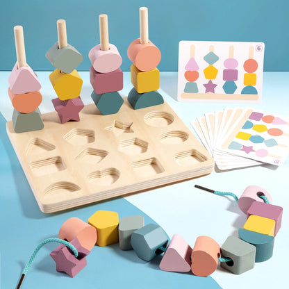 Baby Wooden Toys Threading Rope Games Matching Sorting Logic Thinking Fine Motor Montessori Educational Puzzle Toy Kid's Gifts