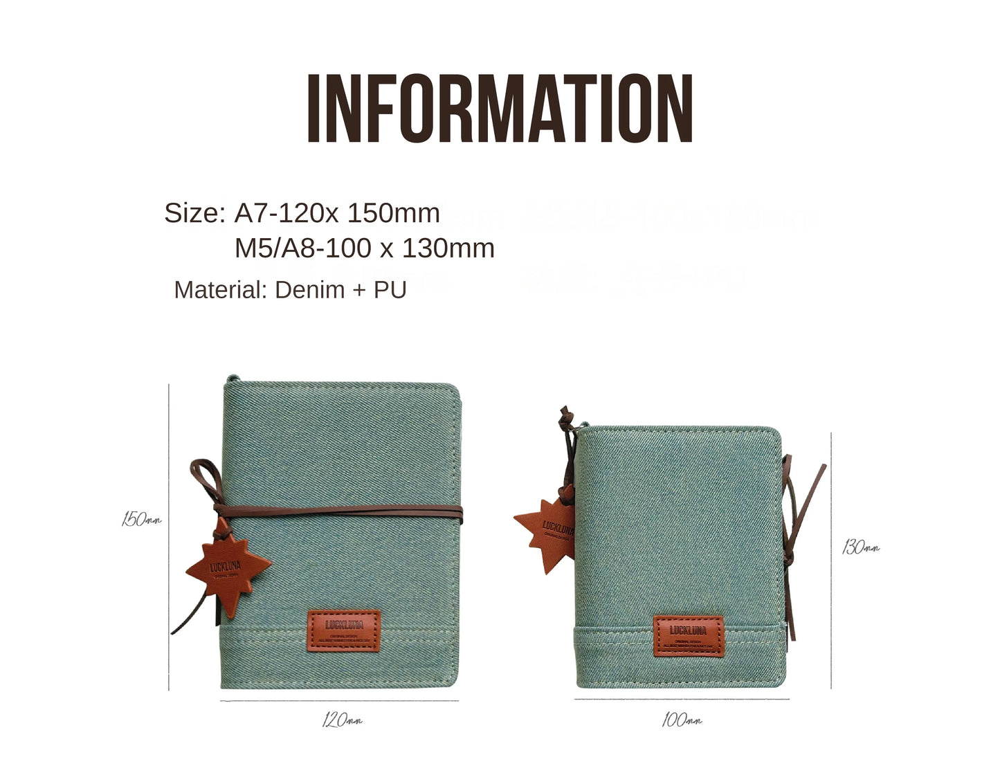 M5 A8 A7 Green Jean Fabric Loose Leaf Binder Journal Notebook Diary Cover Ring Planners Organizer Easy Carrying Agenda