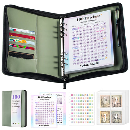 A5 100 Envelope Savings Challenge Zip Bag Loose-Leaf Binder Budget Binder With Cash Envelopes Money Organizer System