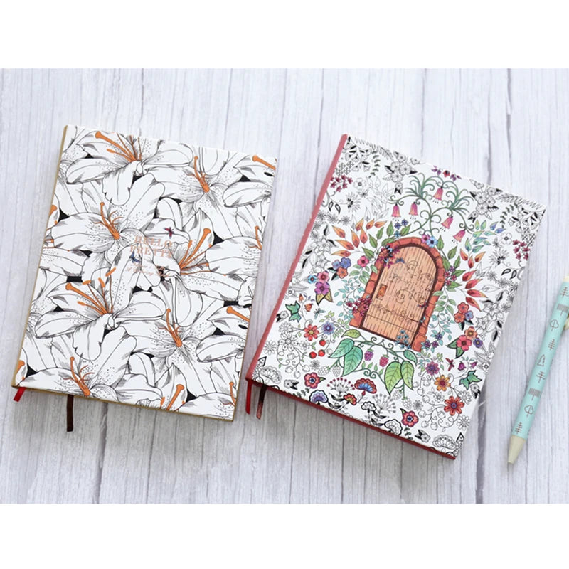 Hardcover Thick Notebook Coloring Illustrated 148 Sheets Coloring Illustrated  Beautiful Butterfly Diary Student Notepad ﻿
