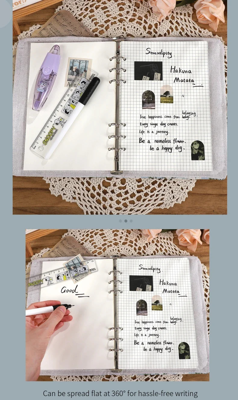 JIANWU A5 Literary Embroidered Fabric Button Loose-leaf Notebook Flower Butterfly Cover Creative DIY Student Supplies Stationery