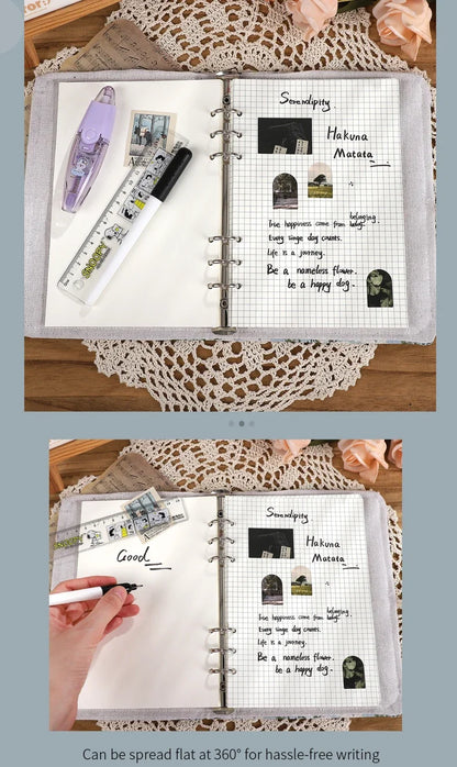 JIANWU A5 Literary Embroidered Fabric Button Loose-leaf Notebook Flower Butterfly Cover Creative DIY Student Supplies Stationery