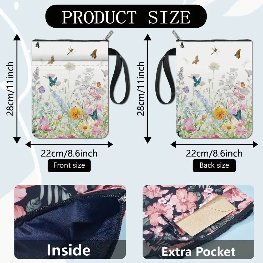 Flower Book Covers Butterfly Book Sleeve Book Protector for Paperbacks Washable Fabric Cloth Book Cover with Zipper and Extra