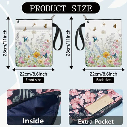 Flower Book Covers Butterfly Book Sleeve Book Protector for Paperbacks Washable Fabric Cloth Book Cover with Zipper and Extra