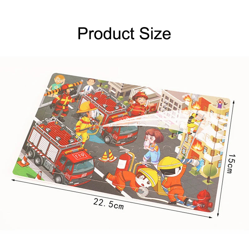 New 30 Pieces Wooden Puzzles Cartoon Animal Traffic Tangram Wood 3d Puzzle Montessori Educational Toys for Children Gifts