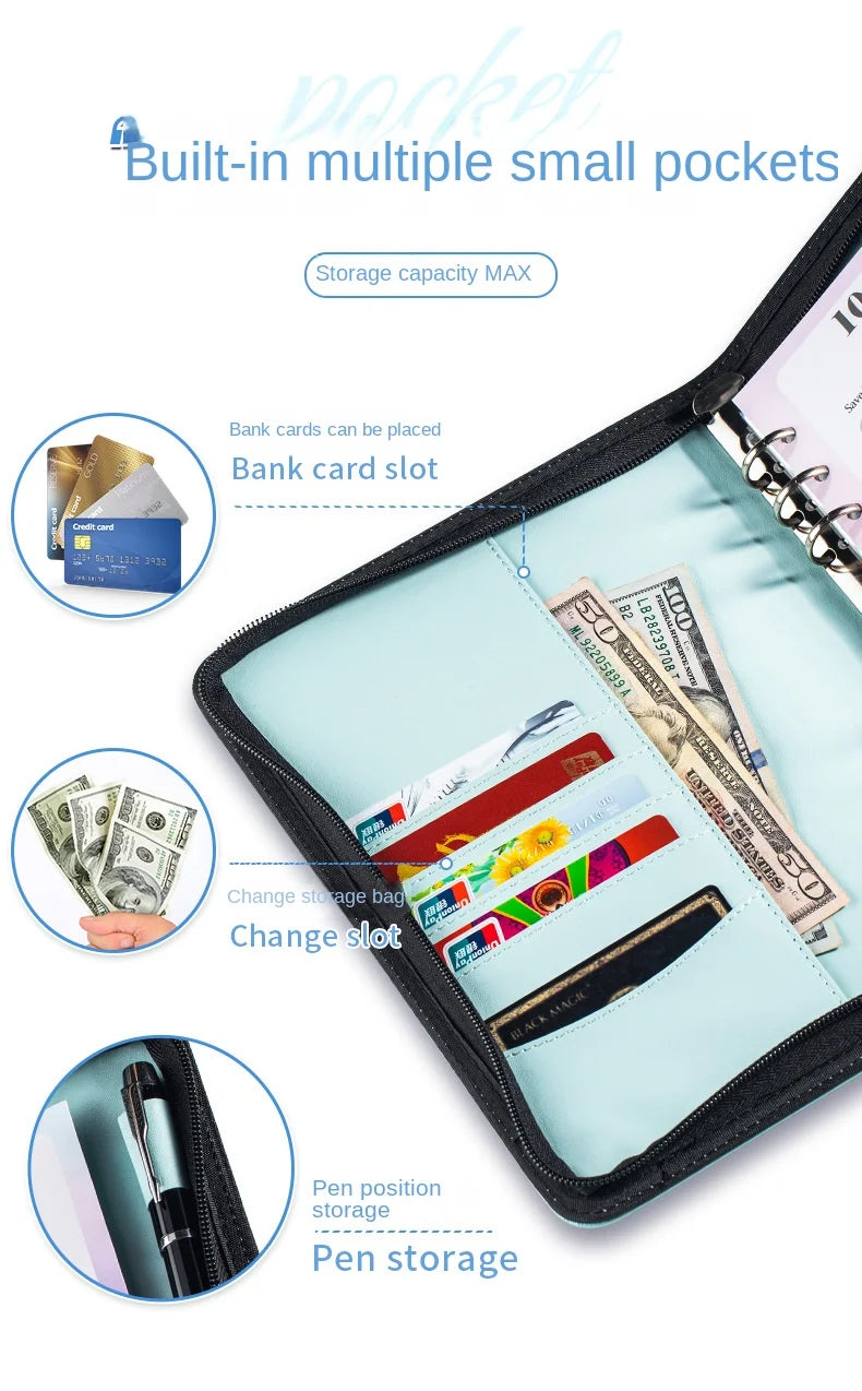 A5 100 Envelope Savings Challenge Zip Bag Loose-Leaf Binder Budget Binder With Cash Envelopes Money Organizer System