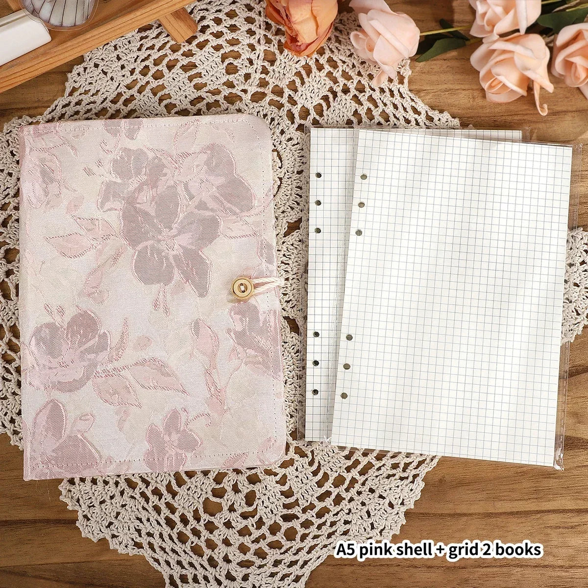JIANWU A5 Literary Embroidered Fabric Button Loose-leaf Notebook Flower Butterfly Cover Creative DIY Student Supplies Stationery