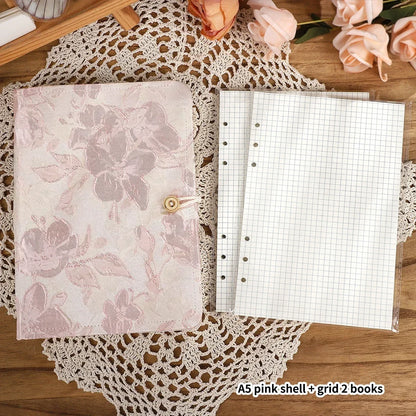 JIANWU A5 Literary Embroidered Fabric Button Loose-leaf Notebook Flower Butterfly Cover Creative DIY Student Supplies Stationery